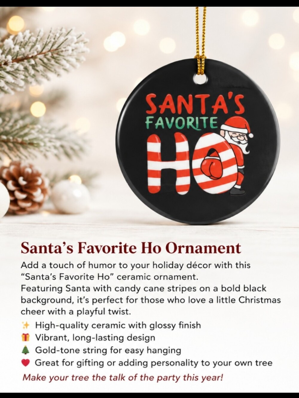 Santa Ceramic 'HO' Holiday Ornament — Black